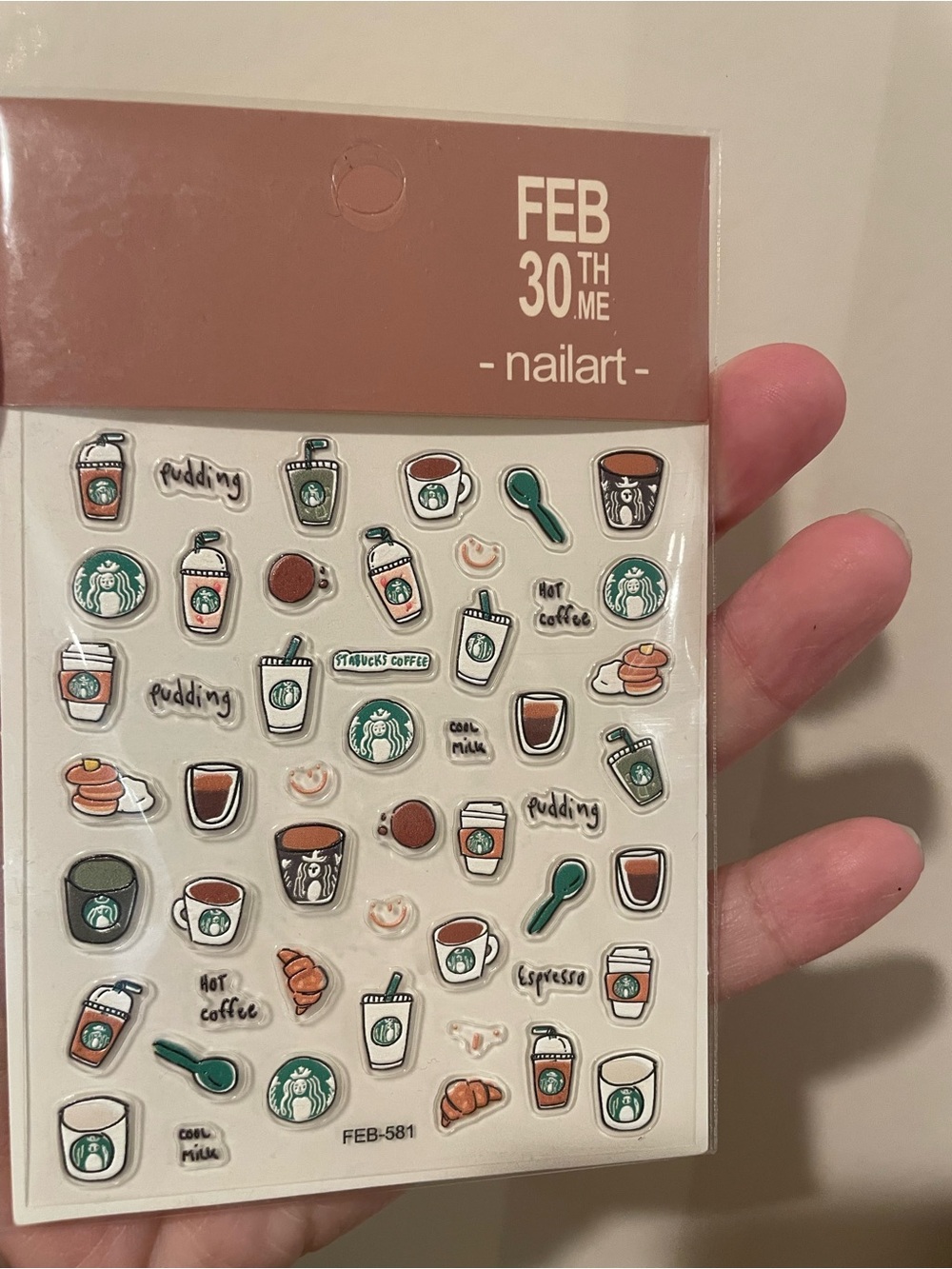 Coffee Theme Nail Art Stickers - Green, Brown, White Accents